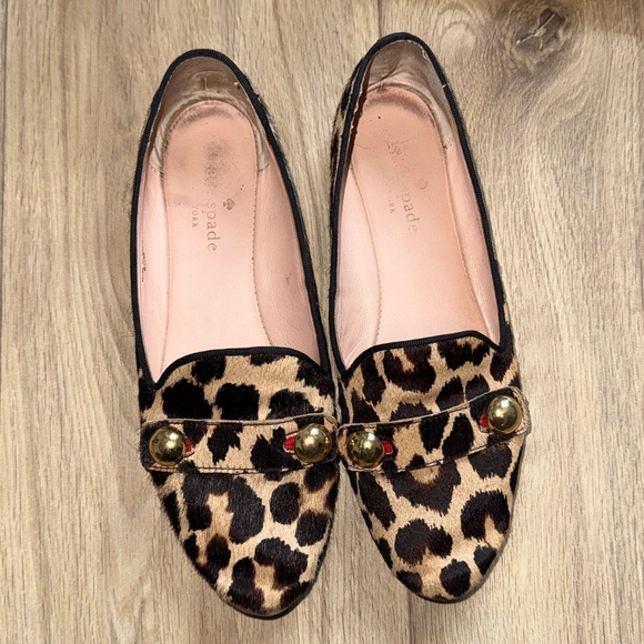 KATE SPADE NEW YORK Sutton Loafers Leopard Print Calf Hair Ballet Flat Shoes - Picture 2 of 6